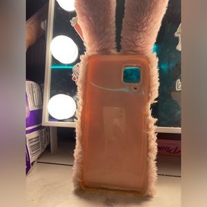 Pink, fluffy, bunny phone case